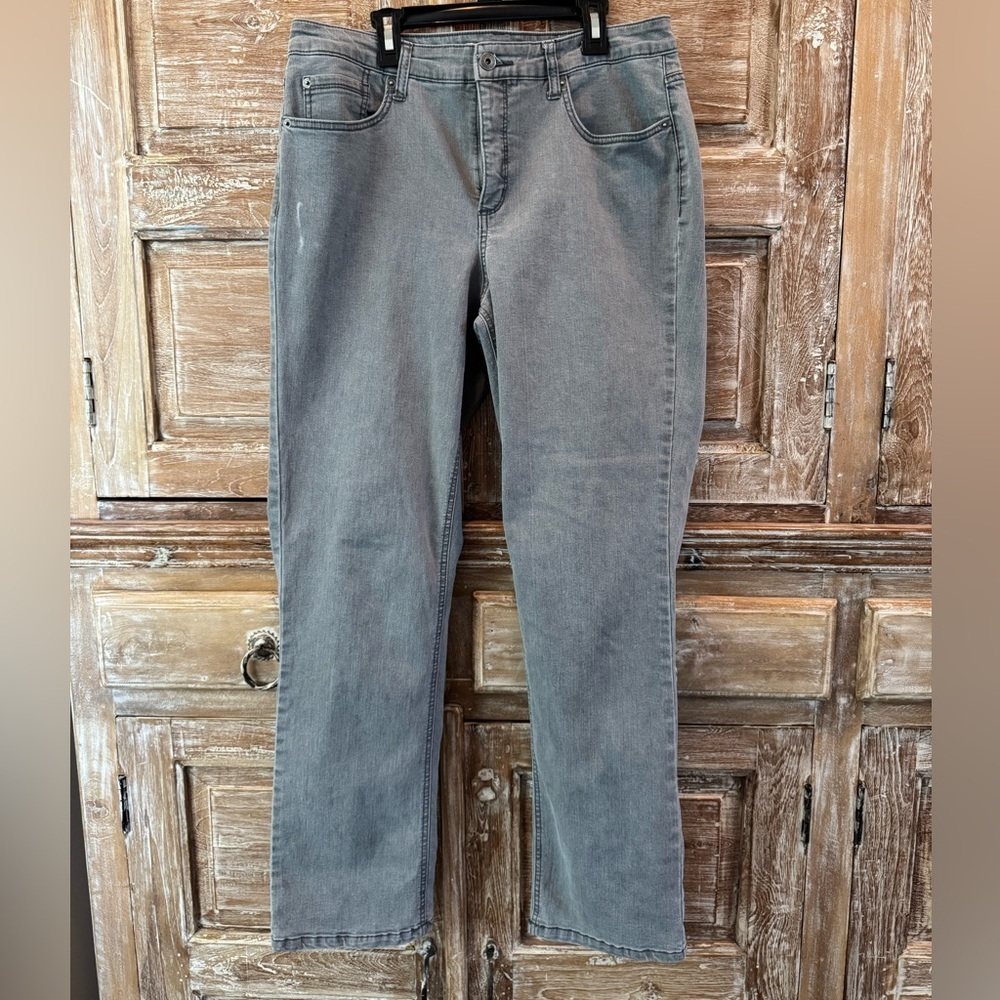 Jones New York Gray Women Lexington Straight Jeans Size 12 short